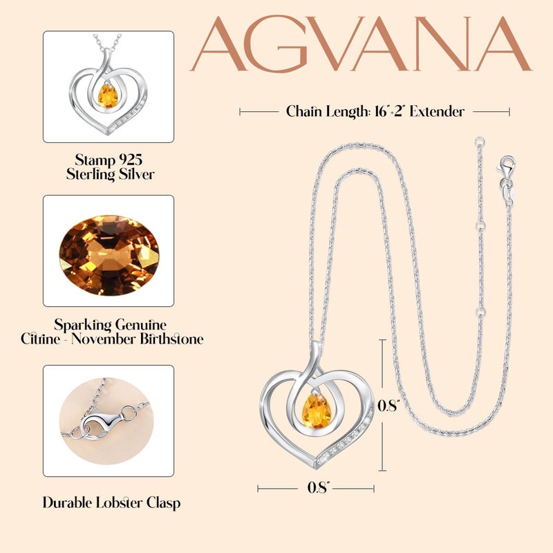 AGVANA November Birthstone Jewelry Citrine Necklace for Women Sterling Silver Forever Love Infinity Heart Pendant Necklace Anniversary Birthday Gifts for Women Mom Wife Her - Image 4